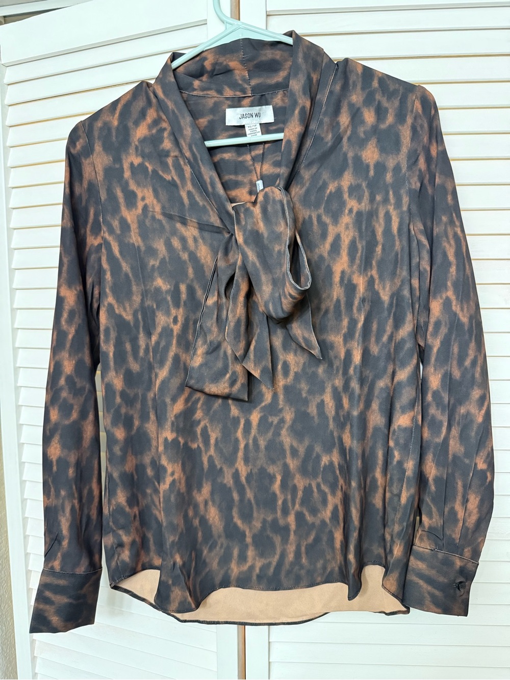Jason Wu - Brown Leopard Print Tie-Neck Blouse